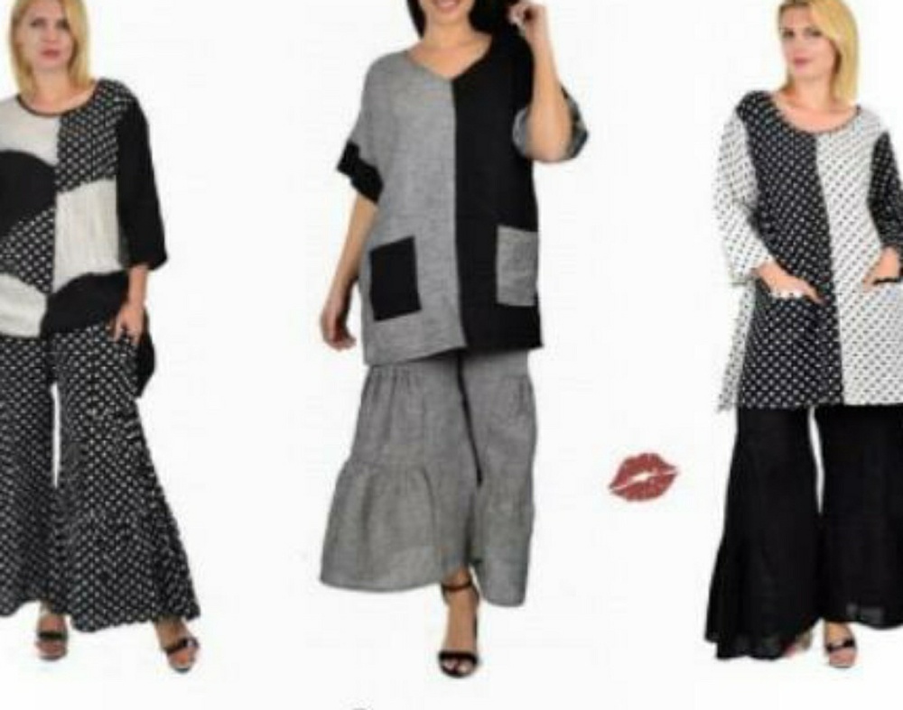 Black & Gray Colorblock Linen Flare Pants Set